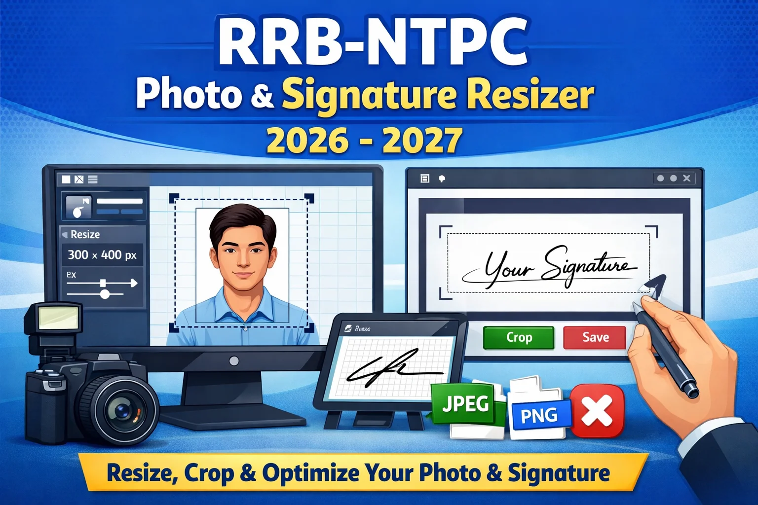 RRB NTPC Photo Signature Resizer 140x60 Pixels 2026-27